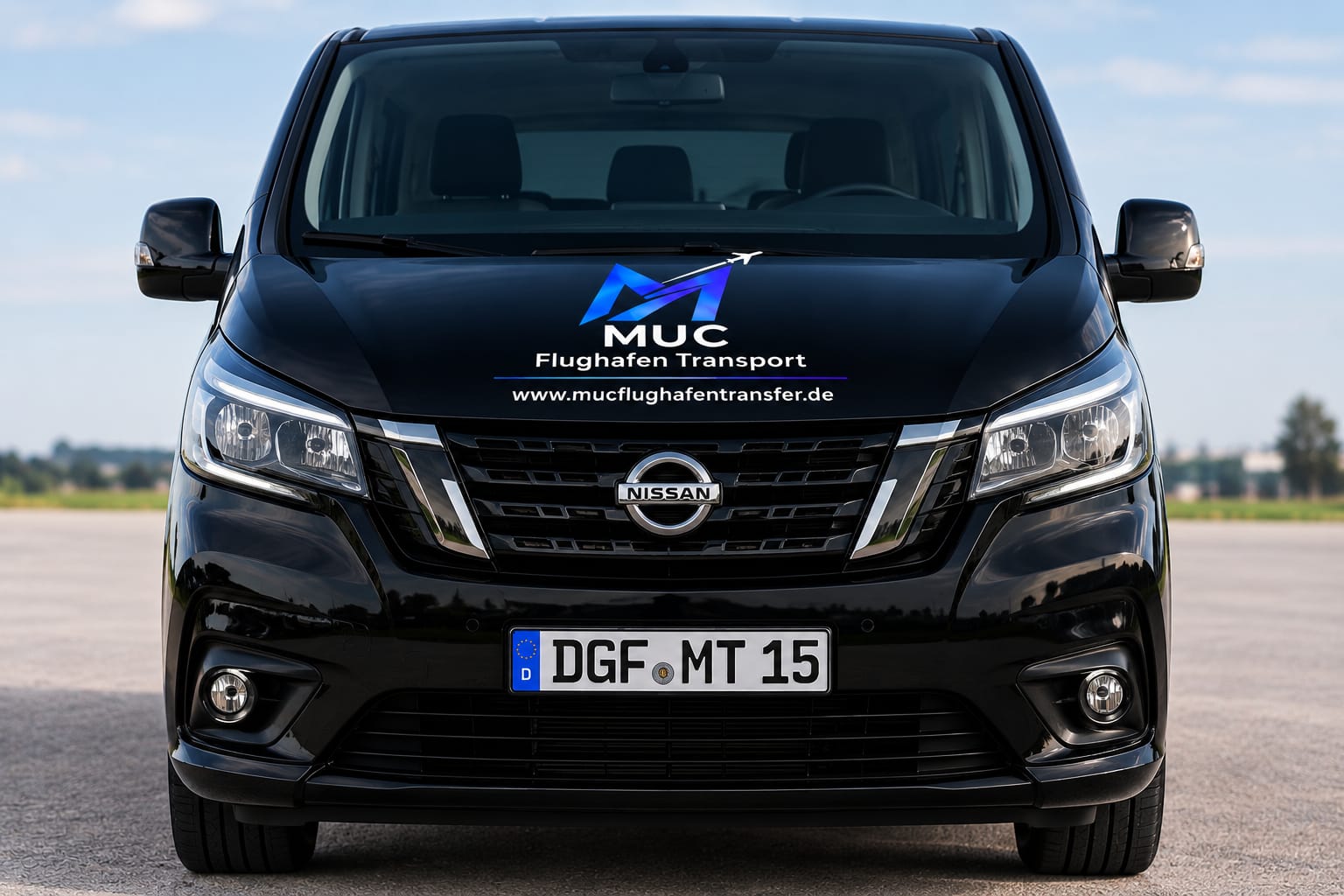 Unser 8-Sitzer Van mit MUC Flughafen Transfer Branding
